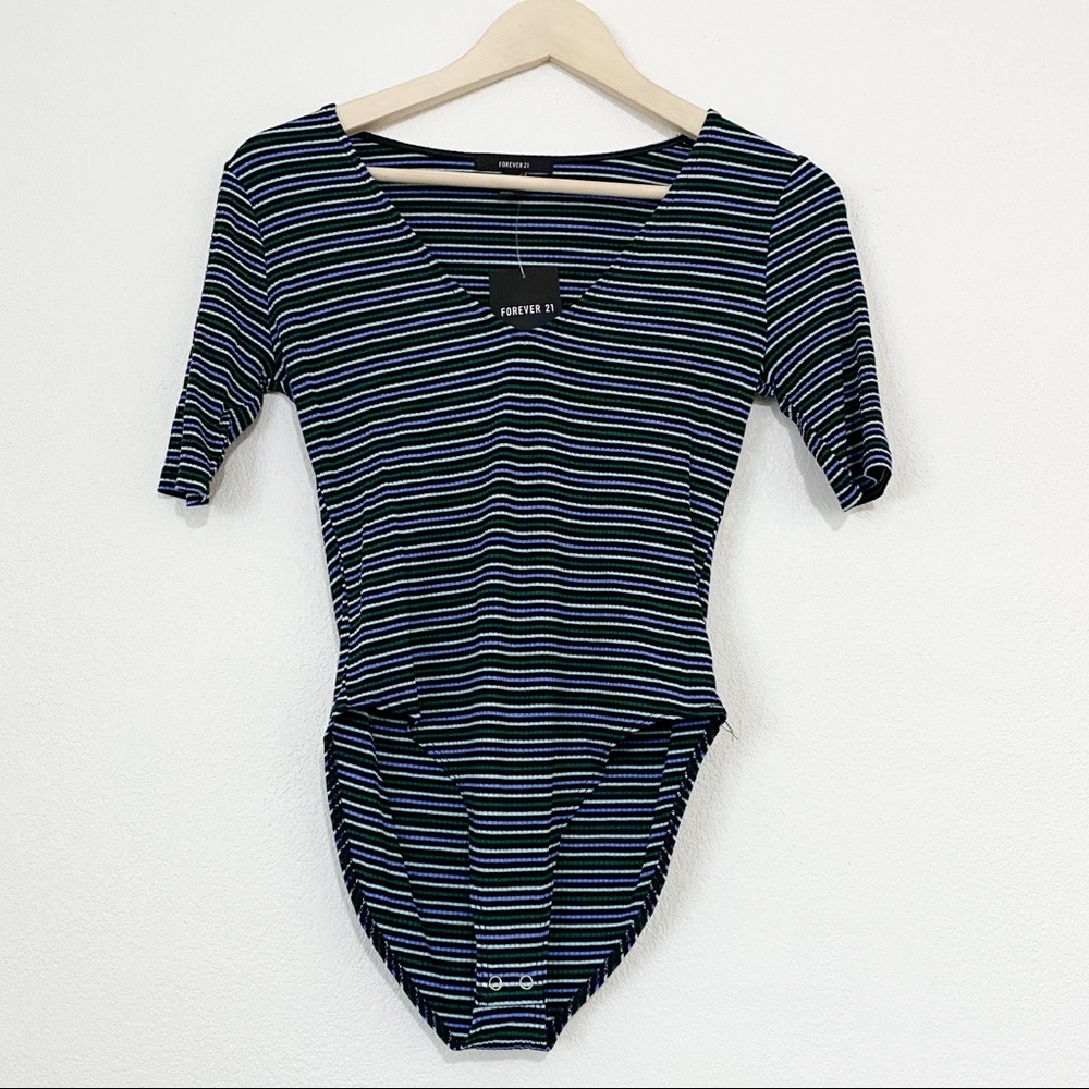 Forever 21 stripe v-neck bodysuit